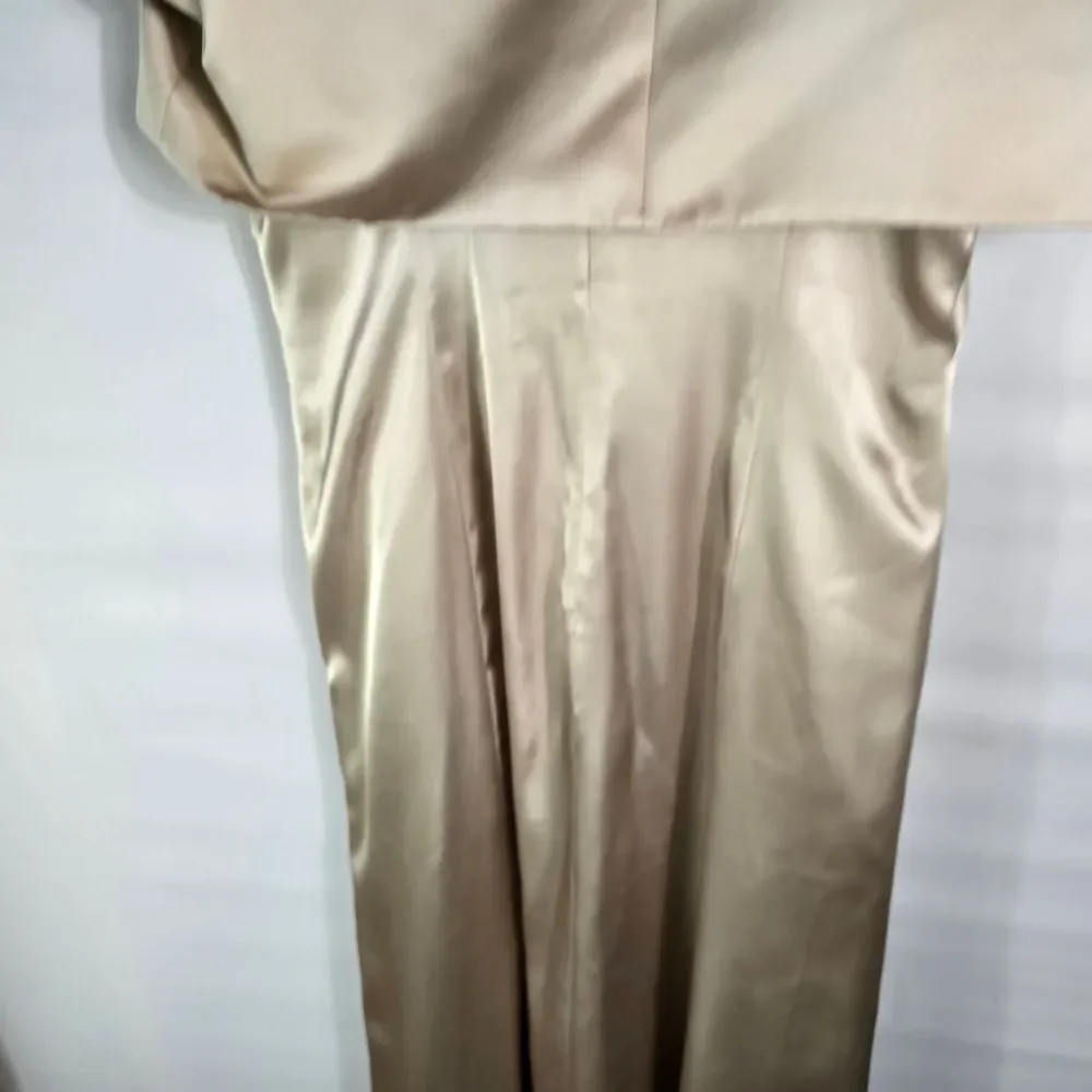 David’s Bridal Champagne Satin Gown w/ Bolero Formal Evening Dress Size 10/12